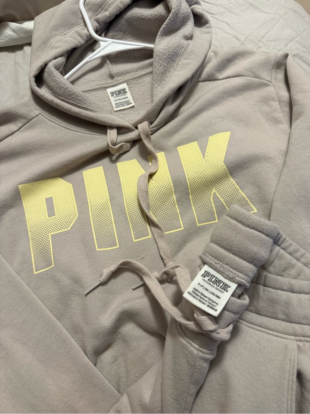 PINK Victoria's Secret Hoodie in Light Beige with Yellow Accent set - Picture 5 of 5